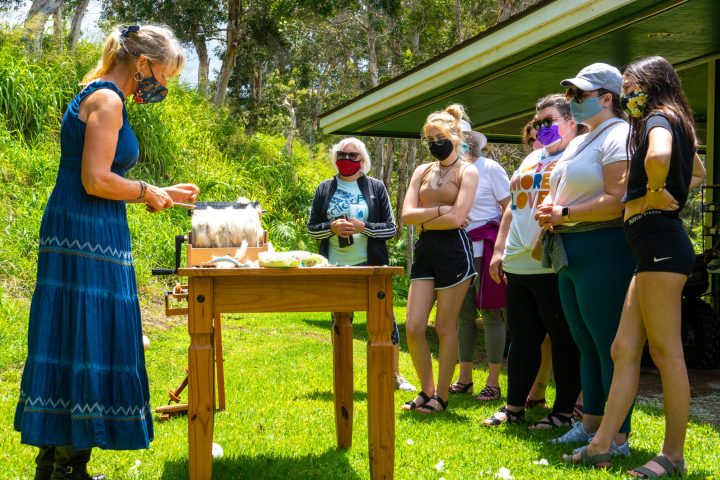 a group of people that are standing in the grass